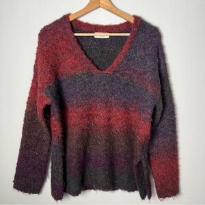 Natural Life Women’s Red Gradient Multicolor V Neck Sweater Size Small Cozy